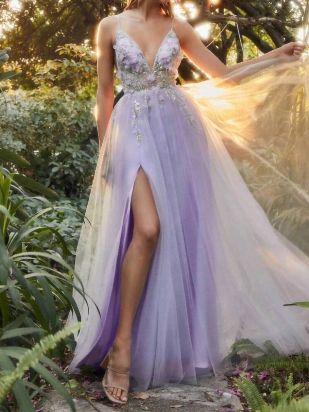 Purple tulle floral dress - Andrea & Leo couture A1108 - Size 8
